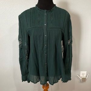 Free People Forest Green Blouse Size M